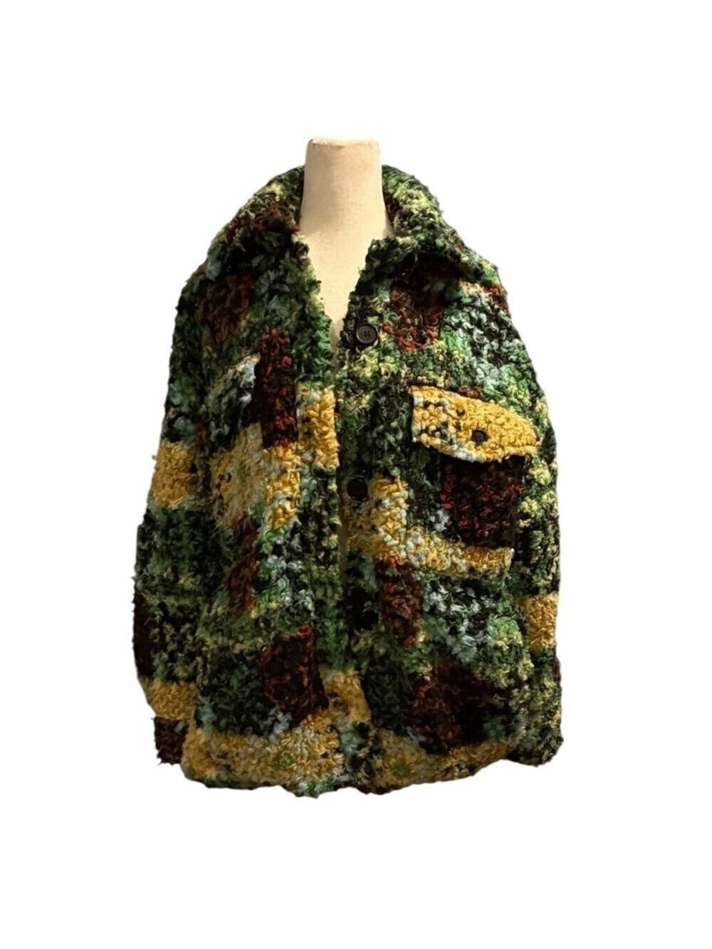 Urban Outfitters Palmer Sherpa Fleece Shacket Multicolor Popcorn Fuzzy Lined S
